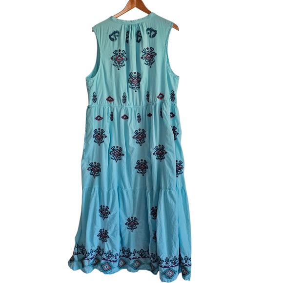 Sundance Blue Embroidered Boho Maxi Dress Sleeveless Summer Casual Plus XXL - Picture 10 of 14